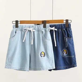 

shorts shorts women fresh sweet casual shorts elastic waist cute cartoon girl embroidery drawstring student denim sports shorts