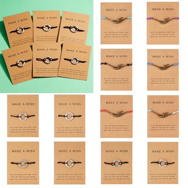 

Make a wish Card Adjustable Bracelet Animal Swallow Bee Owl Handmade Colorful Rope Braid Bracelet for Women Men Jewelry Gifts