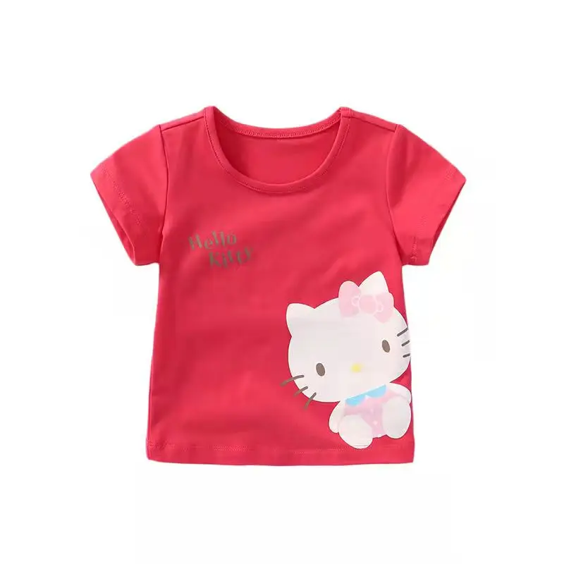 thumbnail image 1 of Hello Kitty-ropa para niños de algodón puro, camiseta fina informal de manga corta con cuello redondo y dibujos animados para bebé, verano, 1 of 4