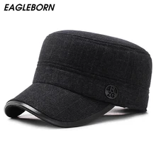 Мужские зимние армейские кепки, плоская кепка s, толстая мужская хлопковая Ушная Кепка для отдыха, решетка, теплая шапка для папы, Снежная русская зимняя мужская шапка из искусственной кожи