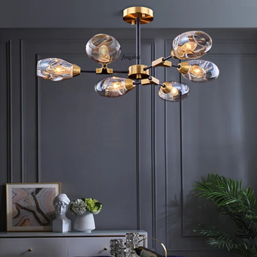 Nordic LED Branch Glass Molecule Chandelier Postmodern Luxury Cafe Living Room Restaurant Lamp Loft Bedroom Decor Light Fixtures