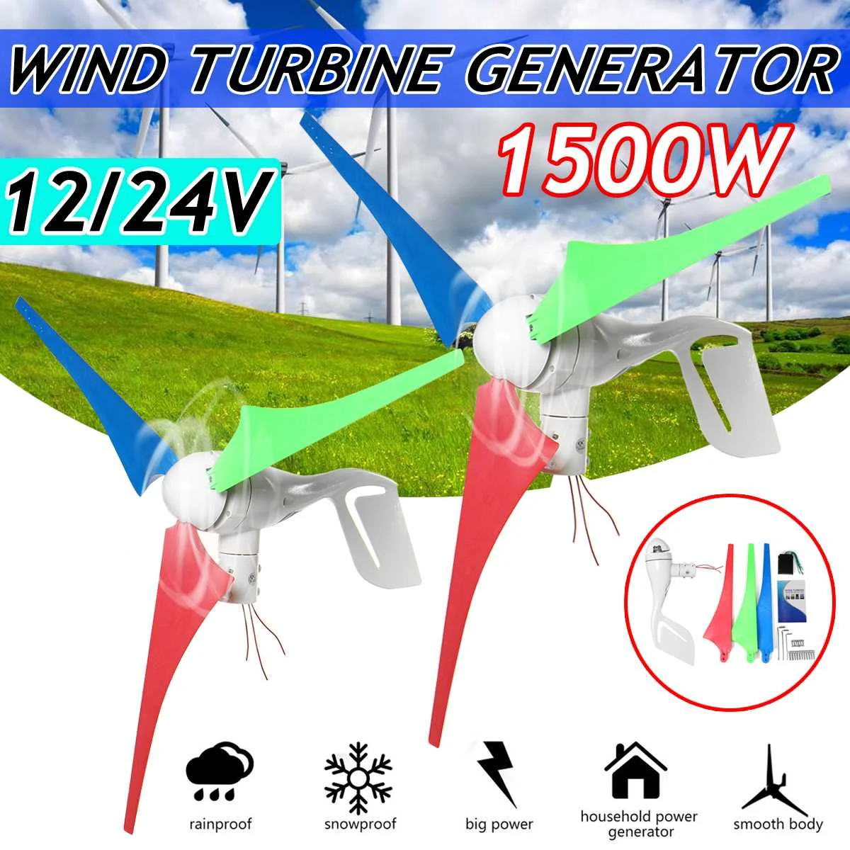 

1500W/3000W 12/24V Wind turbinen Generator Alternative Energy Generator Wind Generator 3 Blades Motor Kit Auto Power Windmill