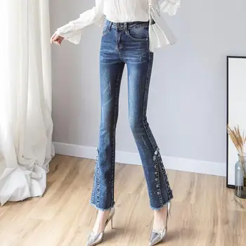

High Waist Flare Jeans Stretch Jeans For Women Bell Bottom Denim Skinny Jeans Woman Female Wide Leg Pants With Fringe r1976