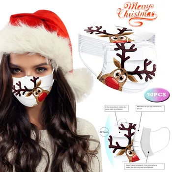 

50pc Adult Universal Disposable Mask High-quality Christmas Elk Printed Mask Cycling Face Mask Mascarilla Deportiva Oc6
