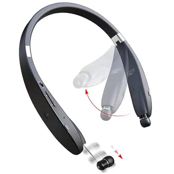 

Quality Bluetooth Headphones Wireless Neckband Headset - Sweatproof Foldable Earphones with Mic, Retractable Earbud and 16 Hours