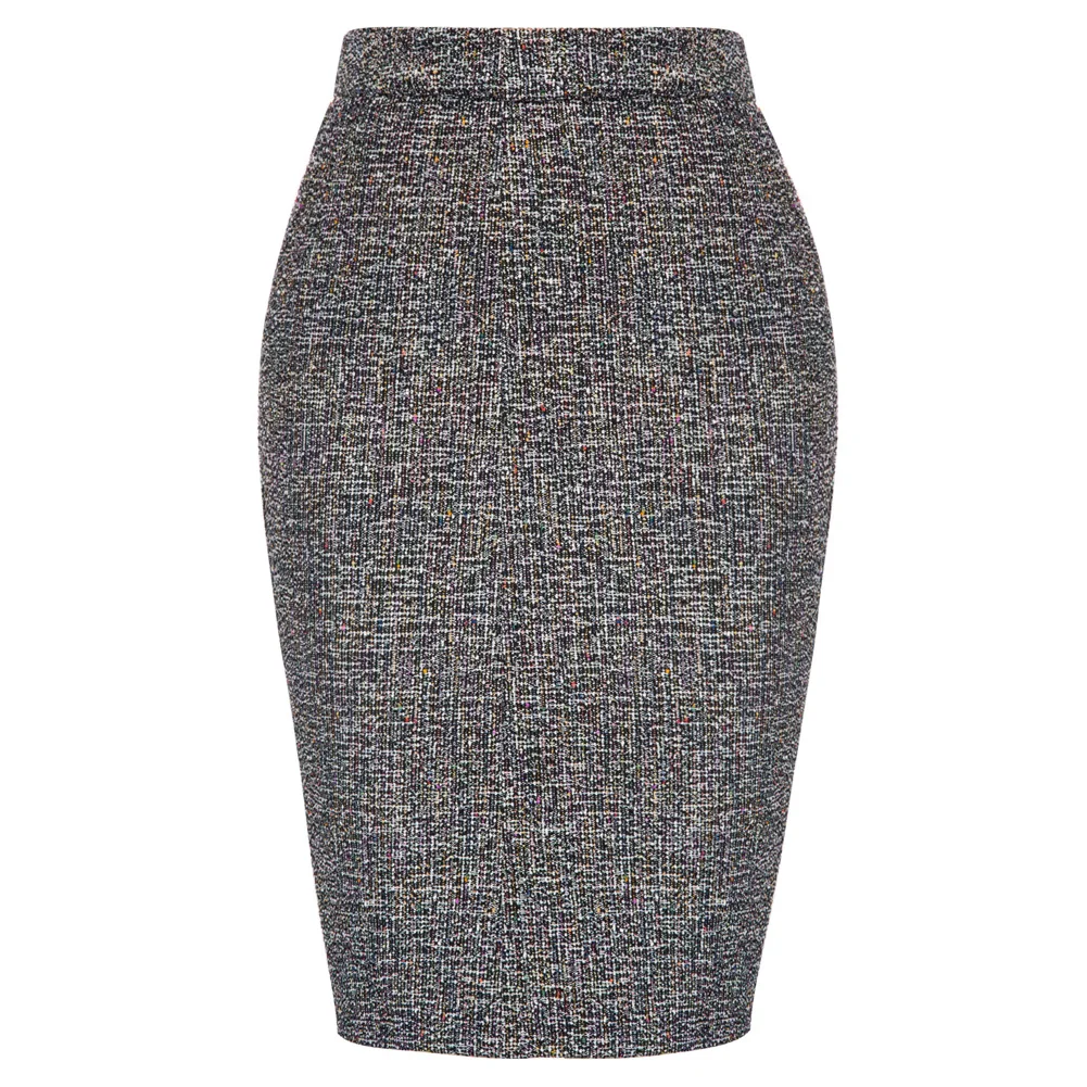 

Women Pencil Skirt Back Split Hips-Wrapped Bodycon Skirts Knee-Length High Waist Stretchy Midi Office Ladies Clothes Belle Poque