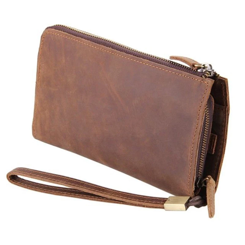 

Luufan Crazy Horse Leather Clutch With Many Card Slots Big Genuine Leather Wallet For Phone With Inner Zipper Pocket