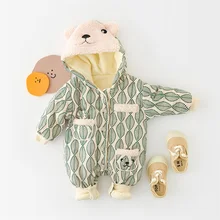 Barboteuse Double couche pour bébé garçon et fille, combinaison imprimée de feuilles, Plus velours, vêtements chauds pour enfants