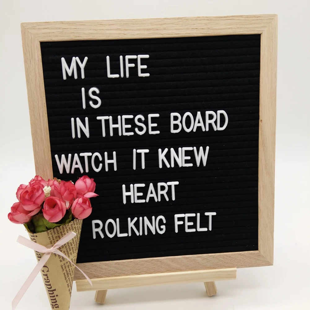 10x10inch Photo Display Felt Letter Board Leave Message Crafts Changeable Characters Home Office Wooden Frame Business Memo