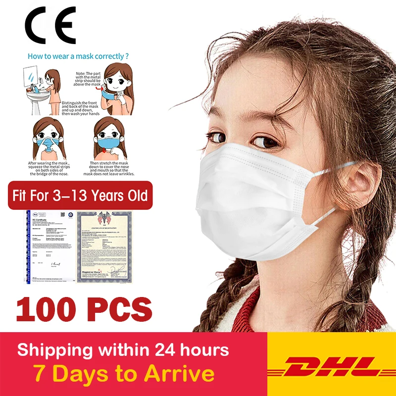 

100 PCS Mask for Kids Anti Dust Safety Filter Disposable Masks Children Mouth Mask Soft mascherine bambino DhL Shipping