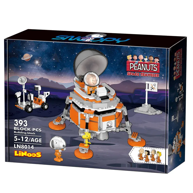 

snoopy surprise building brick block toys educational LE rocket in space compatible plastic LiNooS 8014 peanut hot sales go gift