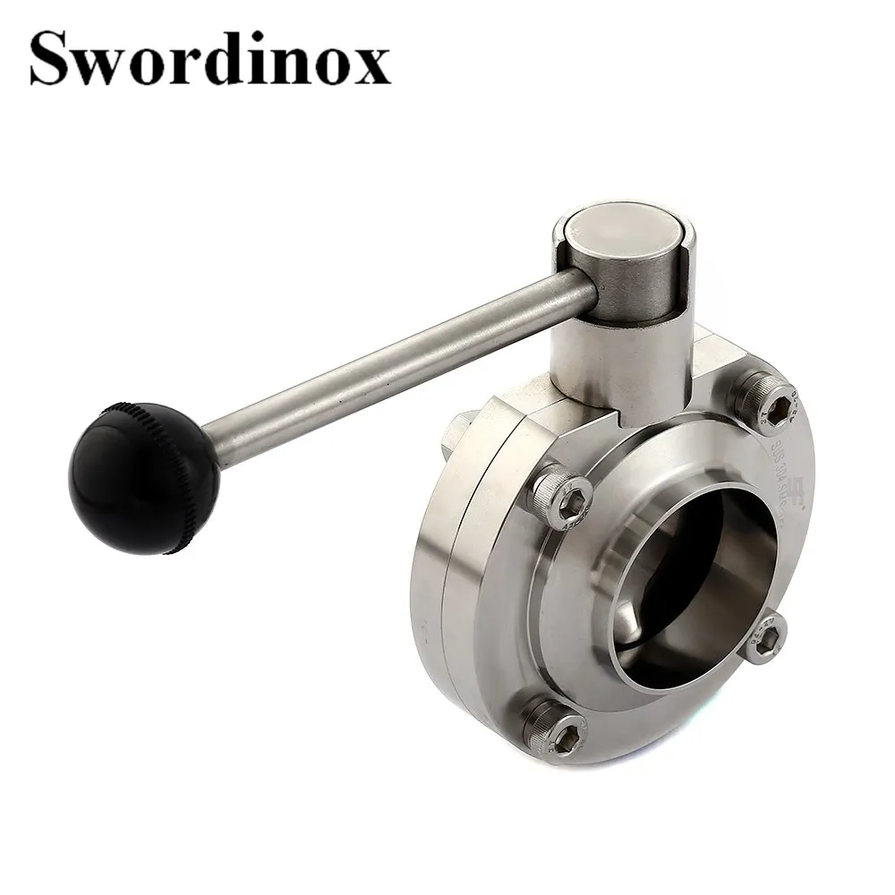 Swordinox SS304 санитарный DIN11851 сварной клапан-бабочка с ручкой тягового типа |