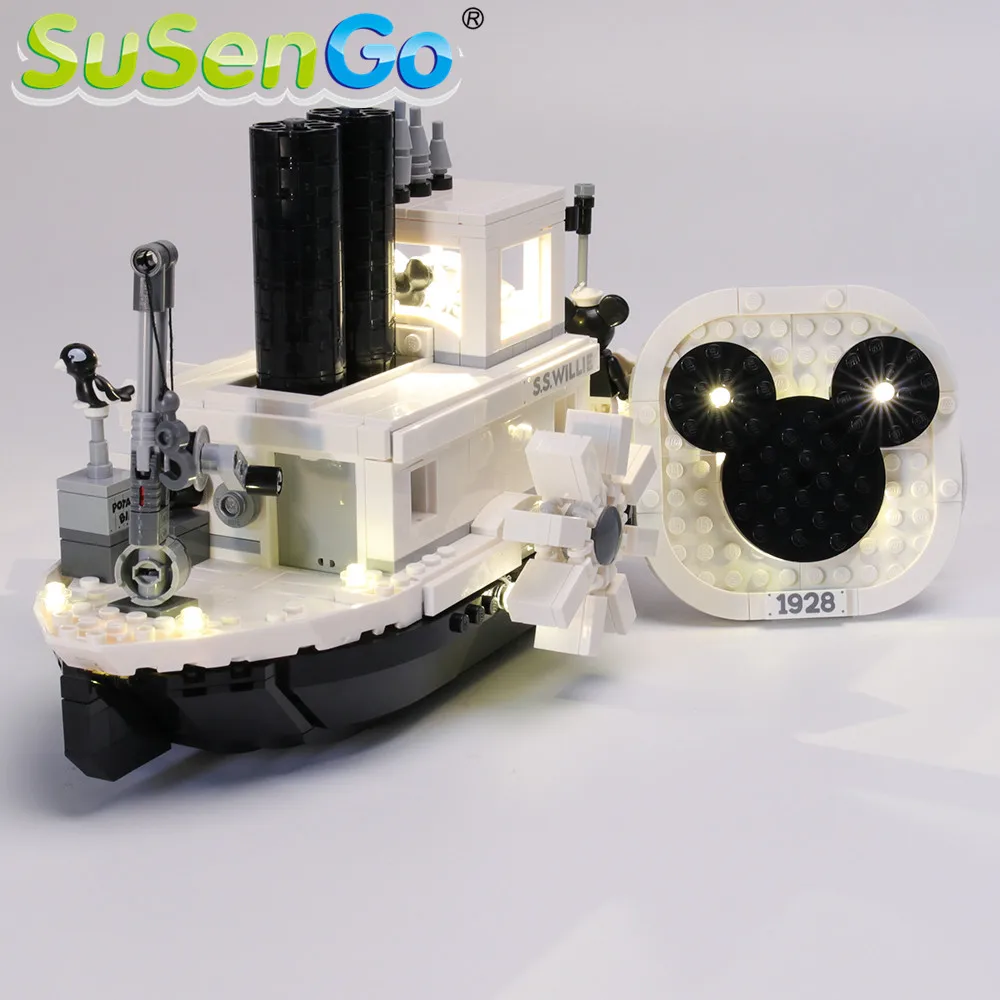 SuSenGo светодиодный световой набор для идей Steamboat Willie строительные блоки комплект освещения совместим с 21317(модель в комплект не входит