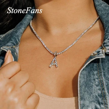 

Stonefans A-Z Custom Rhinestone Tennis Chain Letter Necklace for Women Men HipHop Jewelry Alphabet Pendant Necklace Choker Chain