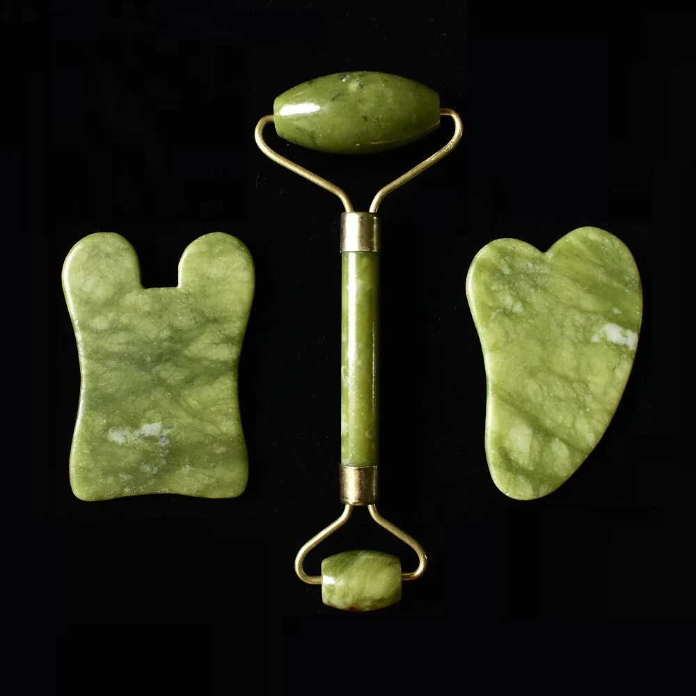 Натуральный нефрит массажный ролик Guasha доска набор спа скребок для иглоукалывания камень уход за лицом против морщин уход за телом инструменты