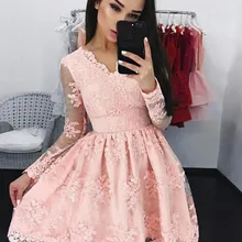 Новое платье для выпускного вечера ТРАПЕЦИЕВИДНОЕ/кружевное платье принцессы с длинными рукавами с аппликацией и v-образным вырезом короткие/вечерние мини-платья