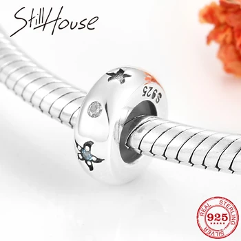 

New Arrival Small starfish blue CZ Spacer Stopper Beads 925 Sterling Silver fits European charms silver 925 original Bracelet