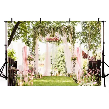 

Mehofond Wedding Theme Backdrops Meadow Flower Gate Outdoor Scene Wedding Party Photography Backgrounds for Photo Studio