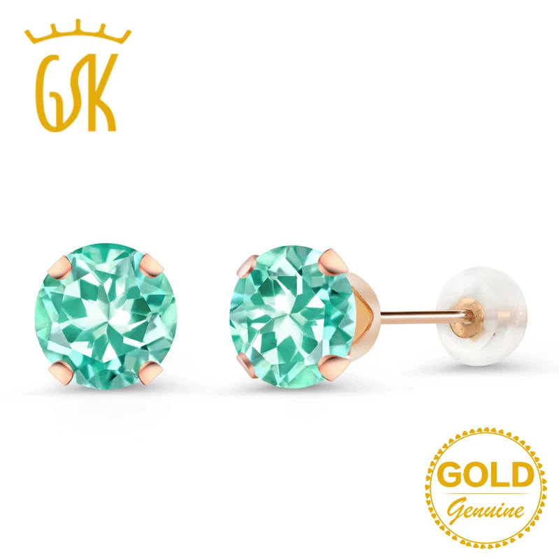 Серьги гвоздики GemStoneKing 1 64 карат Круглые 6 мм Натуральный аквамарин драгоценный