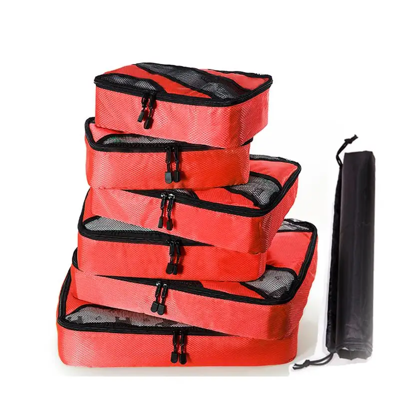 Сумка для багажа нейлоновая/Женская/Большая/Дамская/Большая/водонепроницаемая/Дорожная сумка органайзер наборы для упаковки кубик Органайзер сумка для путешествий - Цвет: RED 6 SET
