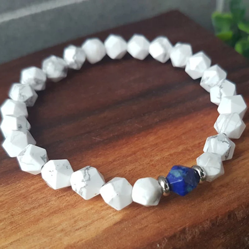 Звезда cut говлита и Lapis Lazuli эластичные запястье 8 мм мала бусины браслет из бисера для Для мужчин
