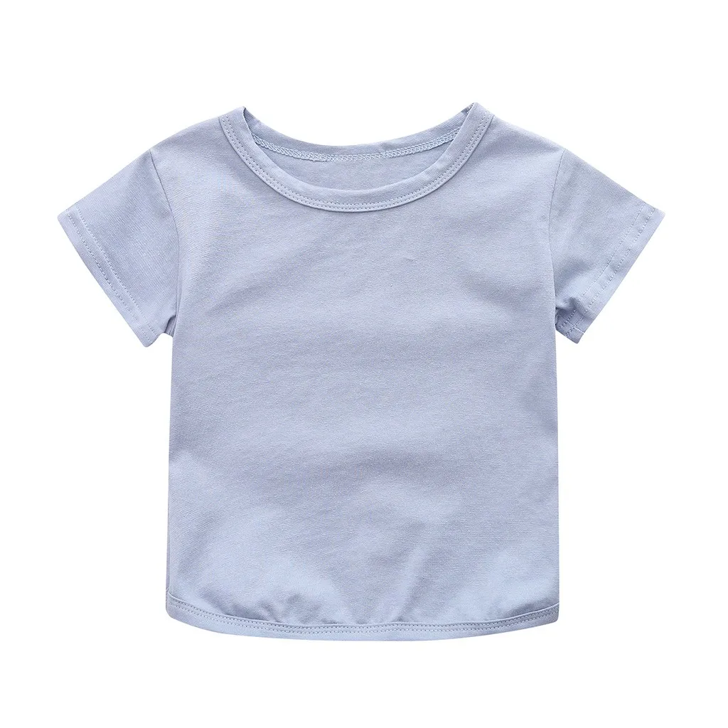 SAGACE топы для мальчиков; одежда с короткими рукавами для мальчиков и девочек; хлопковая Футболка; блузка; Однотонный летний топ для малышей; повседневная одежда - Цвет: Синий