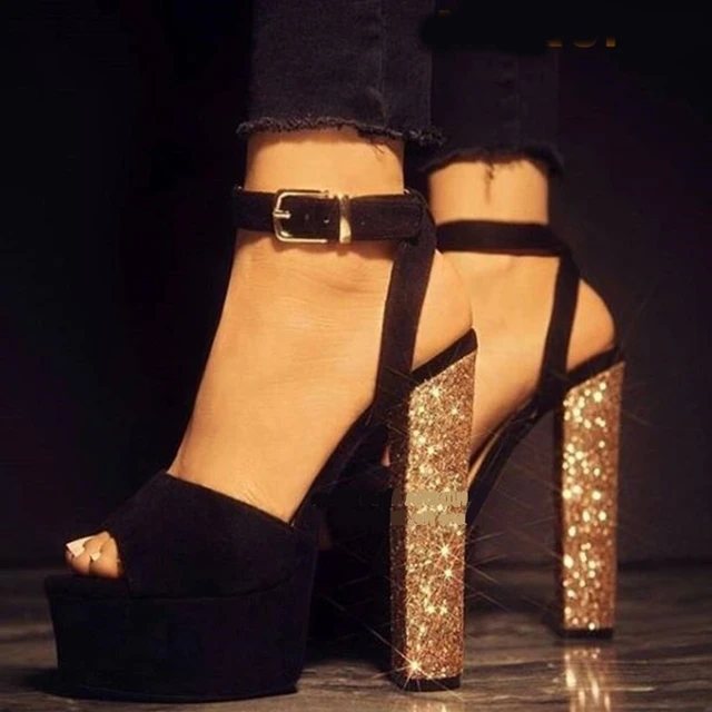 1960s Black Glitter Encrusted Stilettos