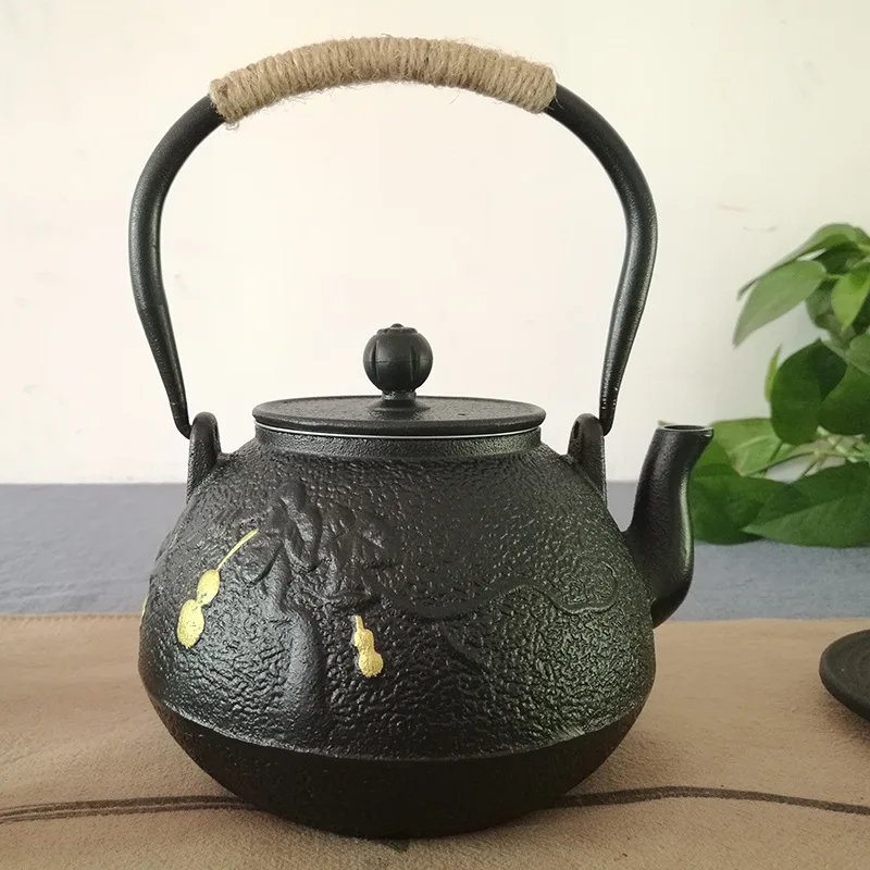 Японский чугунный чайник чугун без покрытия чайник ручной работы маленький чугунный склепок кунг-фу чугунный чайник без покрытия свинья Железный чайник - Цвет: Golden gourd
