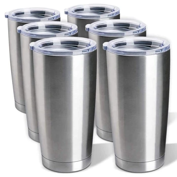 

Stainless Steel Tumblers Bulk 6-Pack 20Oz Double Wall Vacuum Insulated Bulk Cup Coffee Mug with Lid, Travel Mug