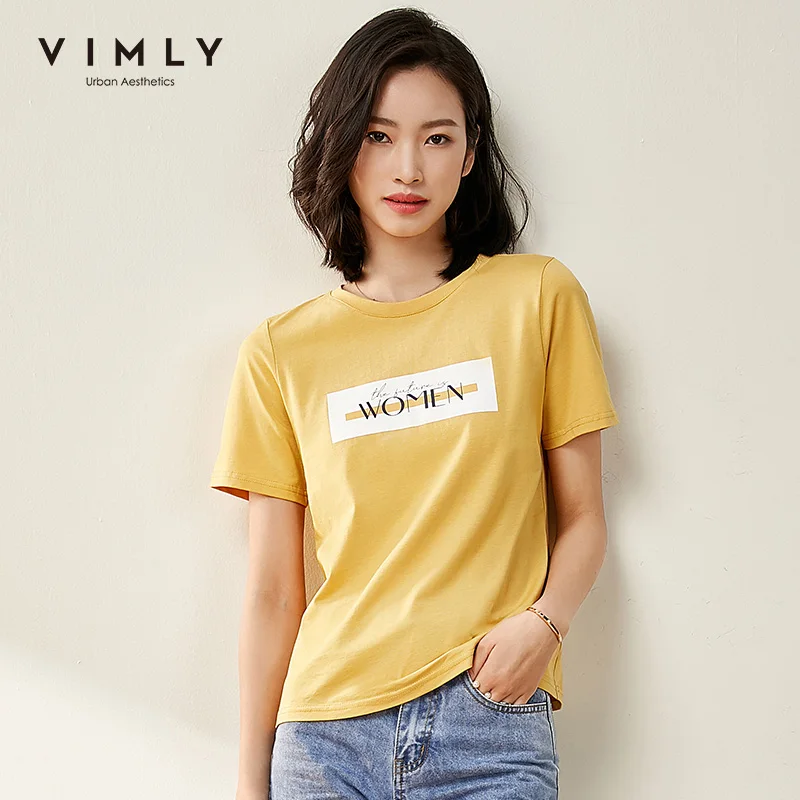 Женская хлопковая футболка с короткими рукавами Vimly Повседневная Свободная