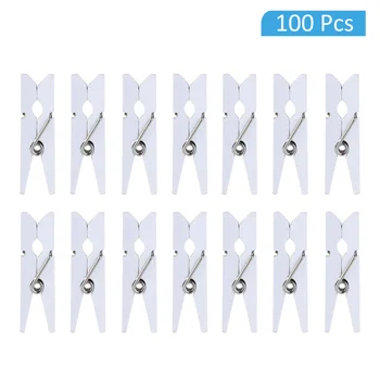 

100pcs/Set Wood Clothespins with Spring 3.5CM*0.7CM Painted Craft Clips for DIY Project (White)