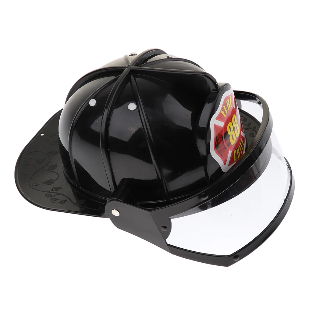 Simulation Fireman Safety Helmet Adjustable Firefighter Hat Cap Toy Black
