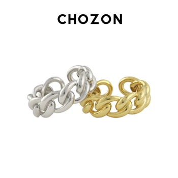 

Japan Popular Korea 925 Sterling Silver Hollow Ring INS Simple Geometry Chain Female Ring Opening Silver Ring stackable rings