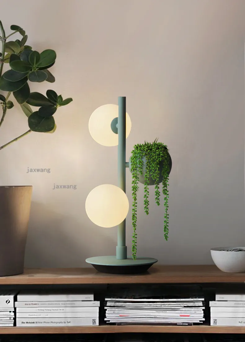 Nordic Macaron LED Table Lamp Postmodern Simple Round Glass Desk Lamp Bedside Plant Table Lamps for Bedroom Lighting Decoration