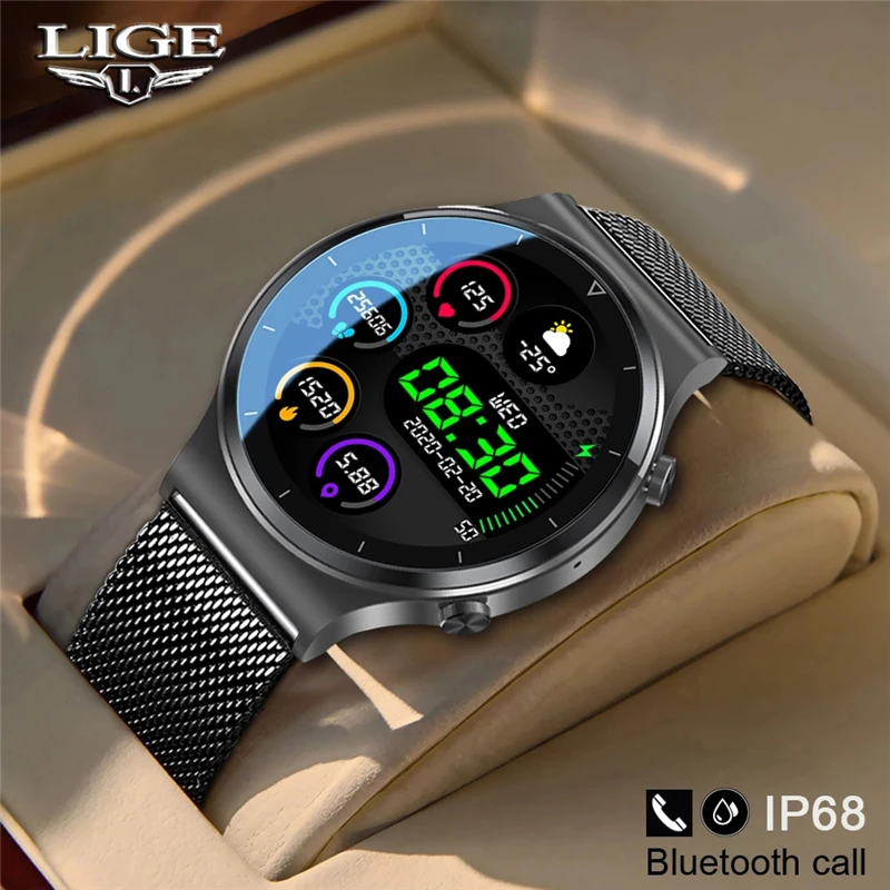 LIGE-reloj inteligente deportivo para hombre, dispositivo con pantalla completamente táctil, control del ritmo cardíaco y de la presión sanguínea, Bluetooth para Android iOS
