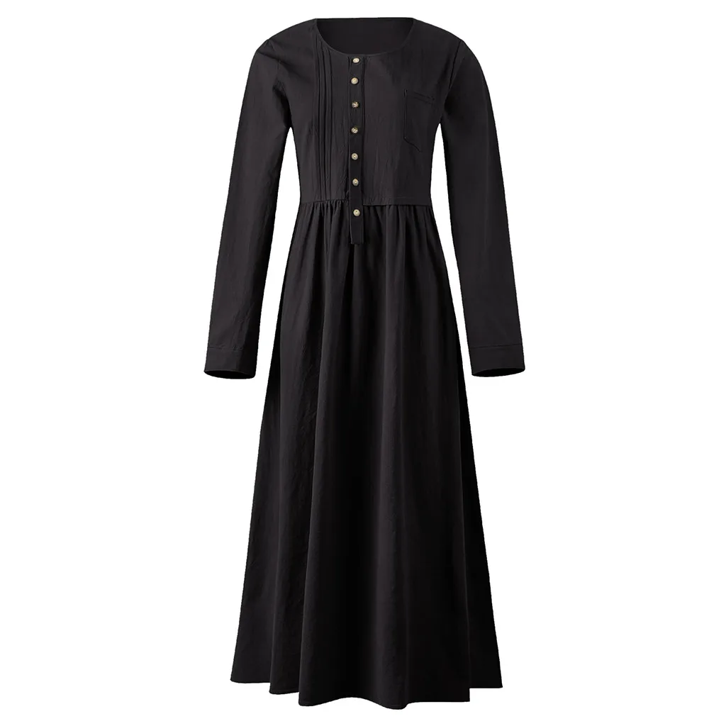Офисное женское однотонное платье на осень и зиму, повседневное длинное платье на пуговицах с рукавом 3/4, вечерние платья, ropa mujer Vestidos Sukienki Le - Цвет: Black
