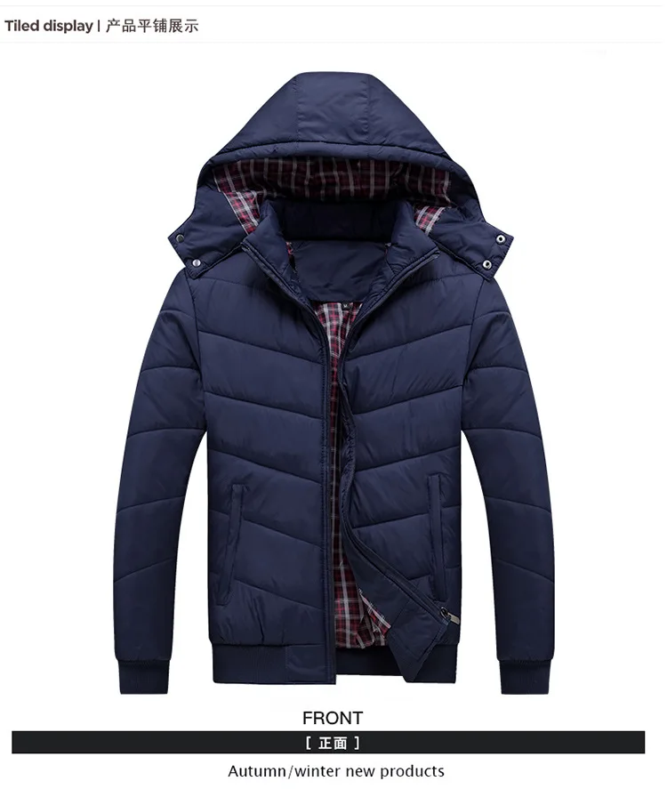Cotton-padded Clothes Men's Slim Fit Winter Hooded Men's Large Size Solid Color Thick down Feather Cotton-padded Clothes Su