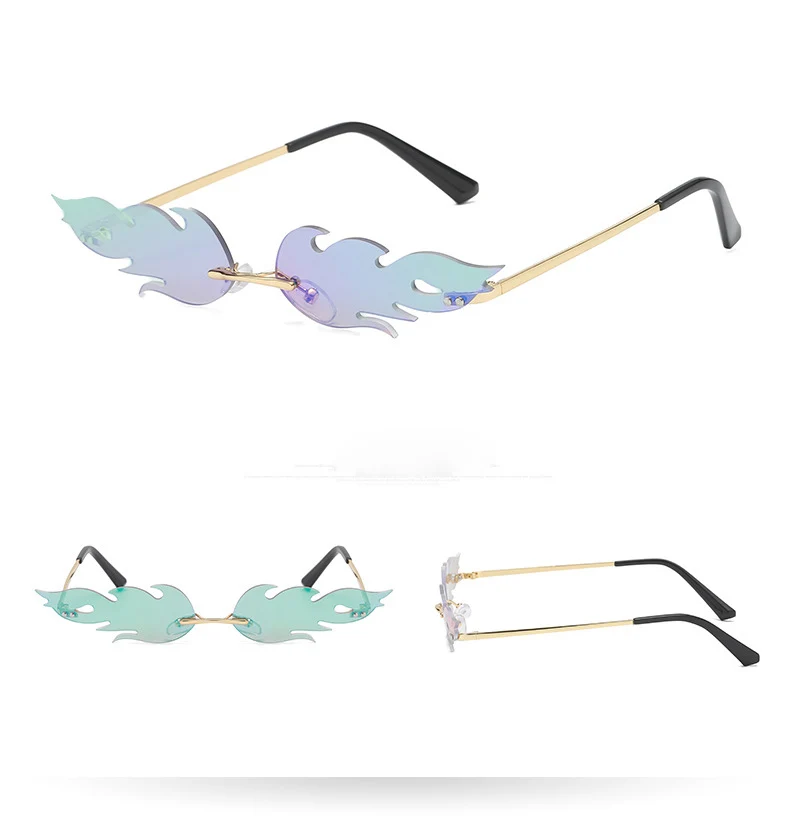 Солнцезащитные очки с пламенем для мужчин и женщин UV400, маленькие солнцезащитные очки без оправы, винтажные Роскошные брендовые дизайнерские зеркальные солнцезащитные очки для мужчин и женщин