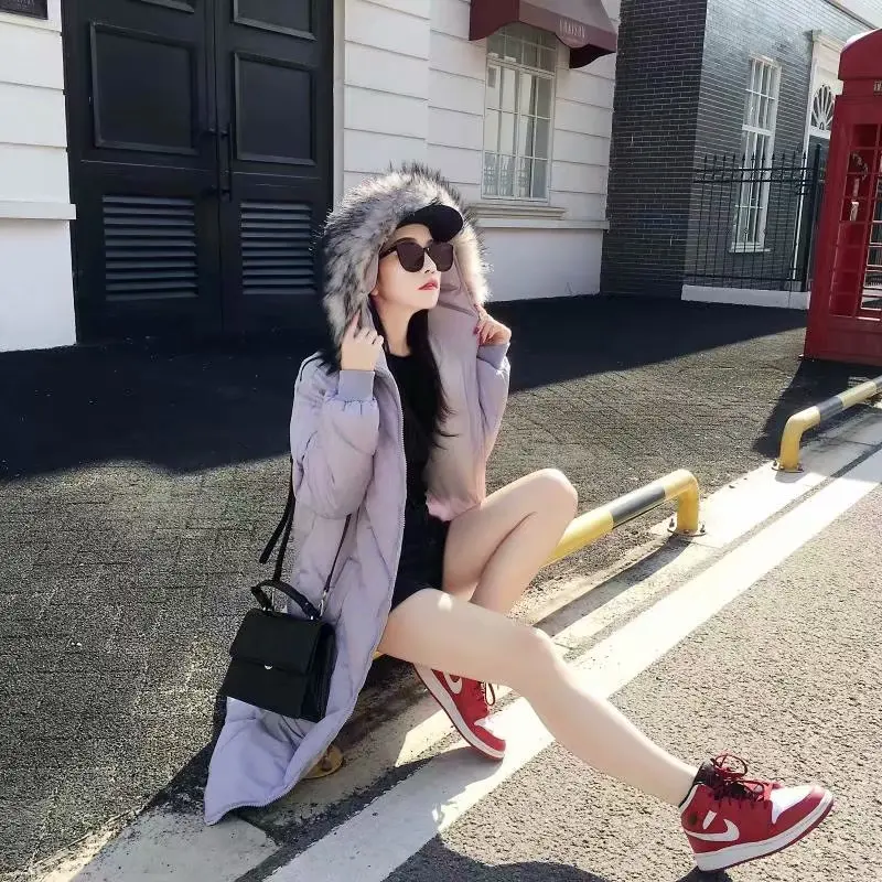 

Winter Coat Mid-length CHIC down Feather Cotton-padded Jacket Women's 2018 Fur Collar Korean-style over-the-Knee Cotton-padded C