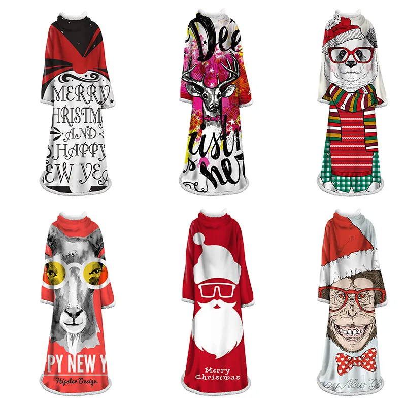 

Winter Plus Velvet Heat Storage Warm TV Blanket 3D Cartoon Christmas Series Active Printing and Dyeing Sleeve Fluffy Blanket