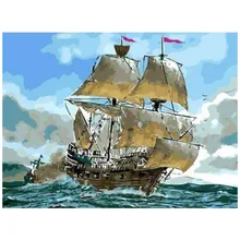 Алмазная вышивка Фрегата в море Рыжий Кот 30х40см