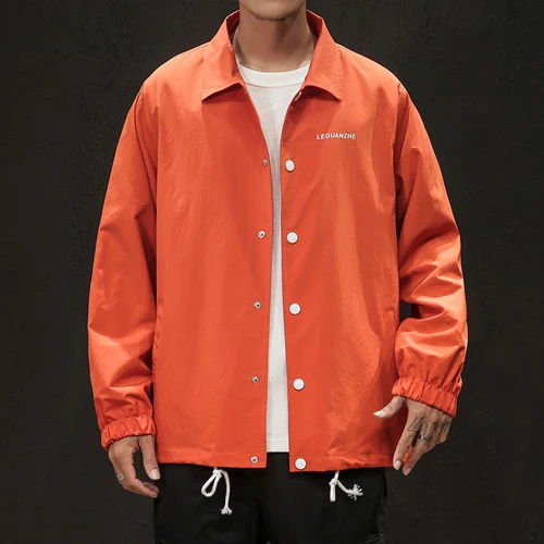 Легкая мужская классическая черная Оранжевая Куртка на кнопках Рабочая куртка Осенняя ветровка повседневная одежда - Цвет: Бежевый