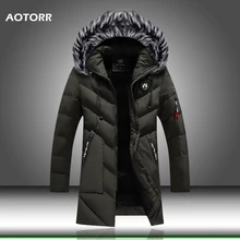 Мужские парки с капюшоном, Зимняя Мужская ветрозащитная куртка, теплое флисовое Мужское пальто, длинные куртки с меховым воротником, пальто с подкладкой,, высокое качество