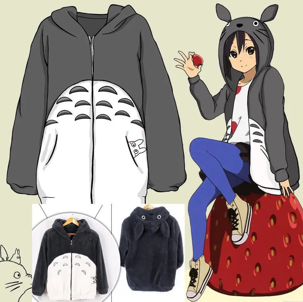 Новая толстовка с капюшоном в стиле Харадзюку Тоторо Kawaii, пальто с надписью «Мой сосед», флисовое пальто с ушками для костюмированной вечеринки, милые рождественские куртки в стиле Харадзюку