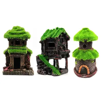 

Flocking House Cabin Aquarium Fish Tank Landscaping Decoration Vintage Resin D08F
