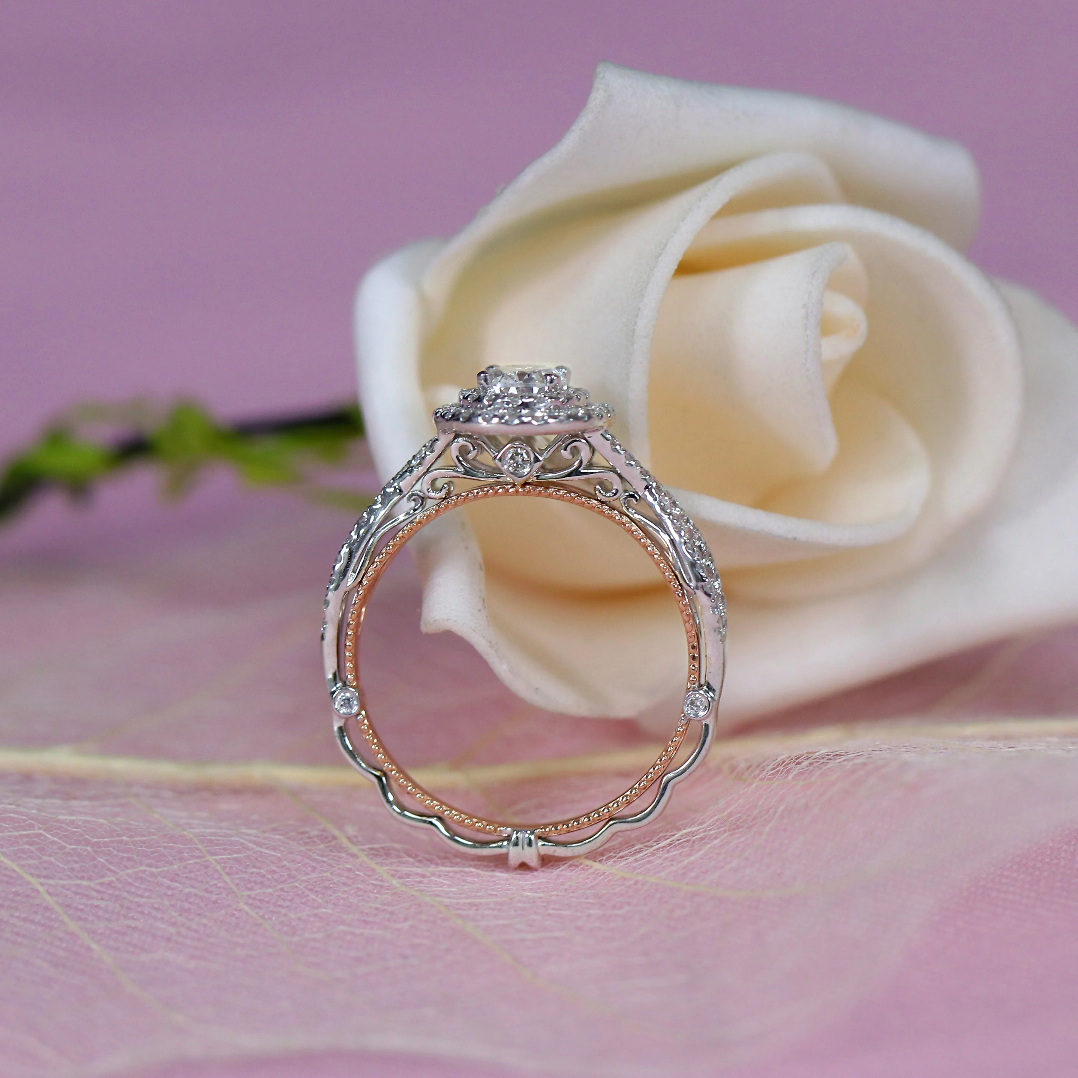 Doveggs Lab Created CVD кольцо с бриллиантами 14 к белое и розовое золото 0.8CT центр 4,5x6 мм DEF Цвет Овальный обручальное кольцо для женщин