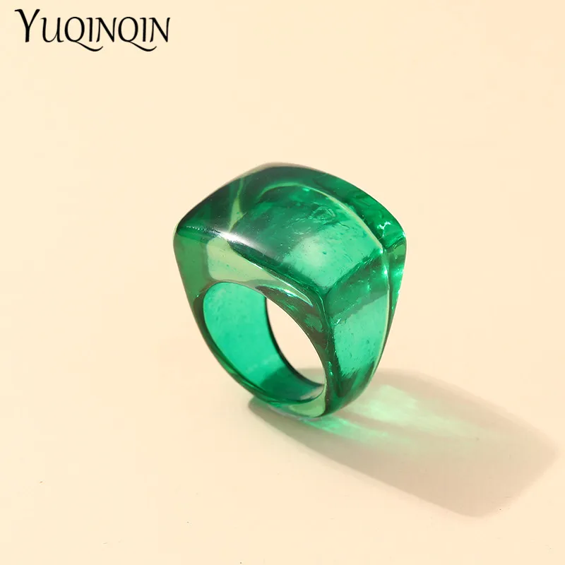 Finger Ring Trendy Colorful Transparent Resin Acrylic Big Rings For Girls Geometric Square Rings For Women Vintage Fashion Jewelry Gifts finger ring