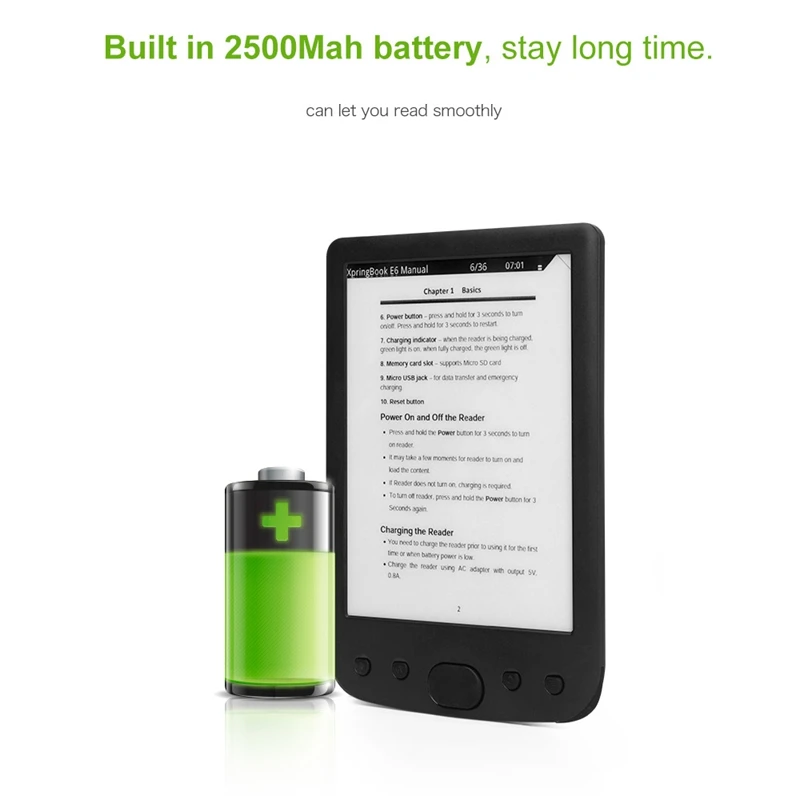 BK 6025 6 Inch 8G E Book Reader E Ink 800x600 Resolution EBook Reader Memory Ebook