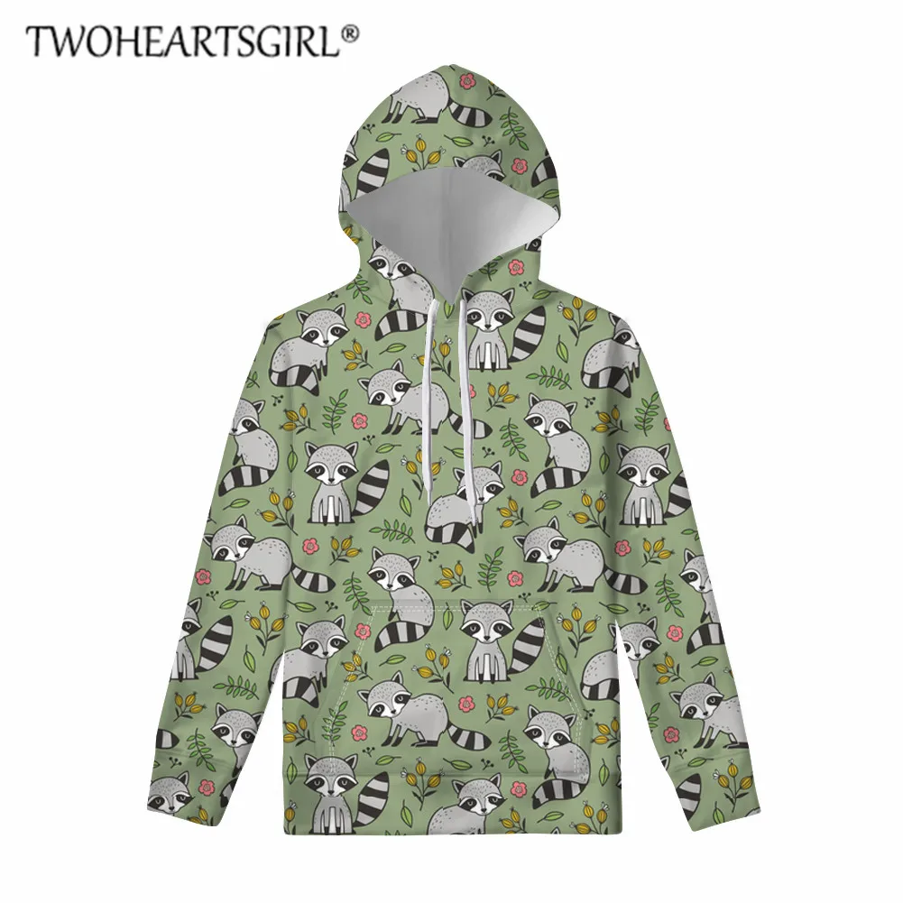 Twoheartsgirl толстовки для женщин женский длинный рукав толстовка с капюшоном милый енот принт женские повседневные кофты осенне-зимняя одежда