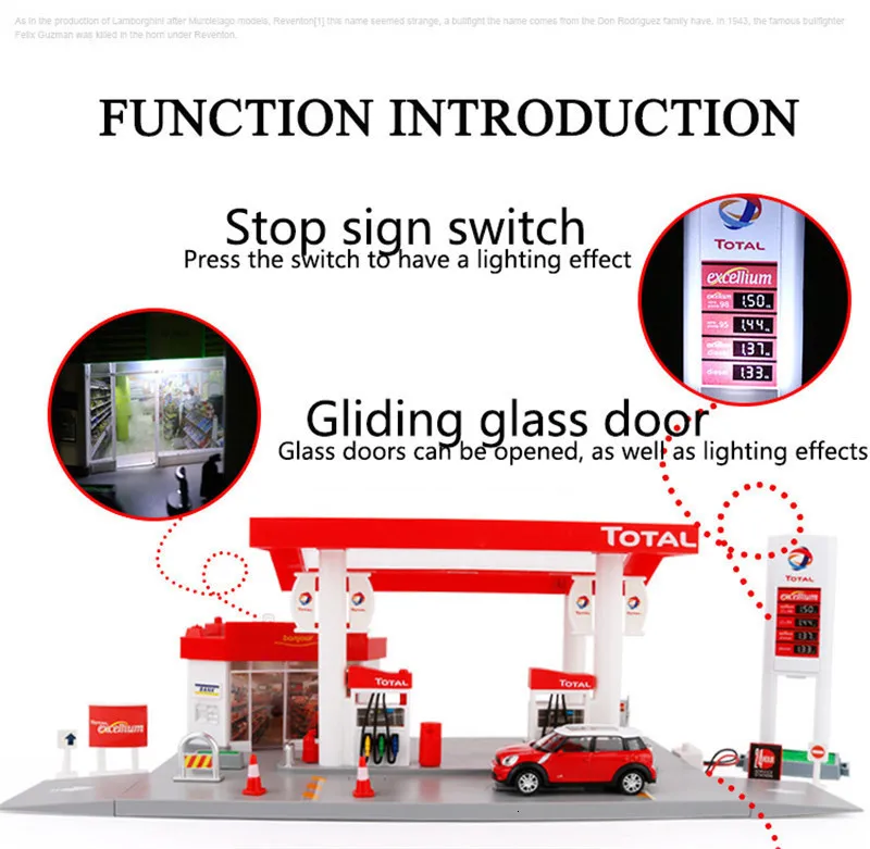 1: 64 металлическая модель игрушки Моделирование АЗС сцена модель сцена размещение Модель со звуком светильник хороший подарок для детской коллекции